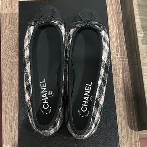 CHANEL Tweed Ballet Flats in Black, White and Pink